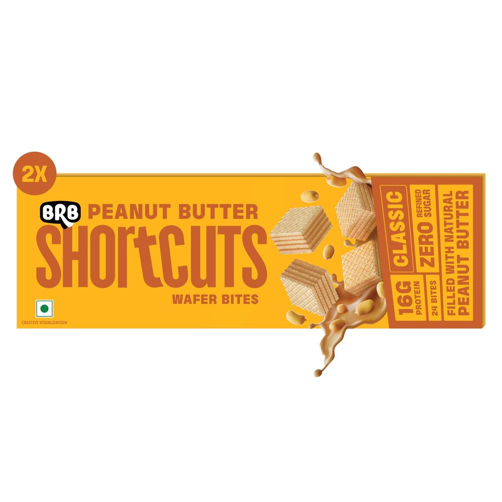 BRB Shortcuts - Peanut Butter Wafer Bites | Classic Flavour | 16g Protein Packed, Zero Refined Sugar, No Palm Oil, Healthy Snack | 2 x 100g Box