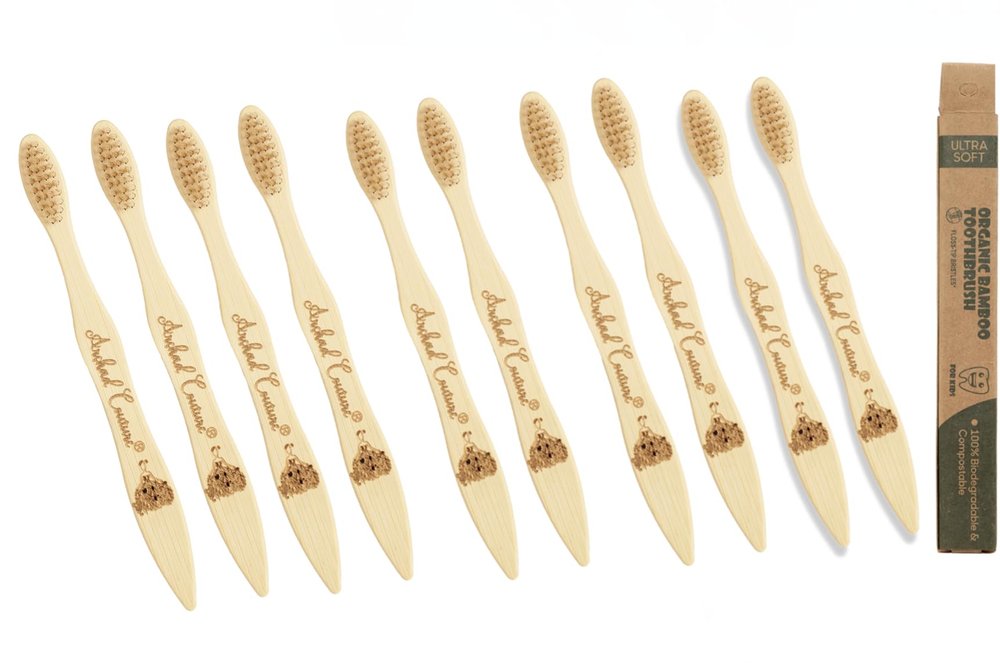 Arshad Couture Kids Bamboo Toothbrushes with Fibre bristles | Ultra Soft | Nylon Free | Eco Friendly | Biodegradable | Bristles made with PBT (Polybutylene Terephthalate) | Organic | Pack of 10