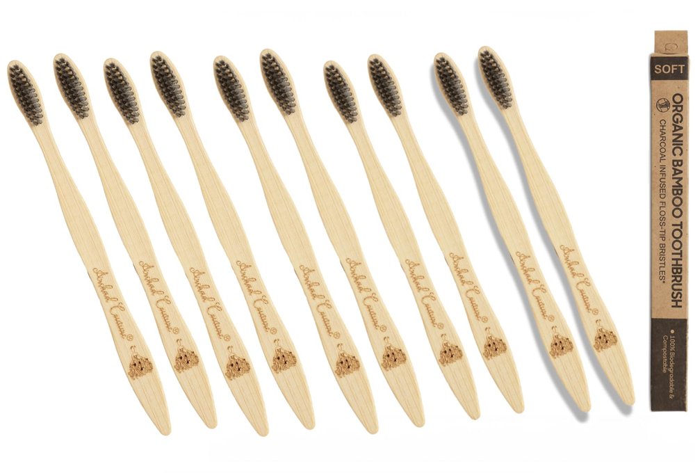Arshad Couture Adult Bamboo Toothbrushes with Charcoal bristles | Soft | Nylon Free | Eco Friendly | Biodegradable | Bristles made with PBT (Polybutylene Terephthalate) | Organic | Pack of 10