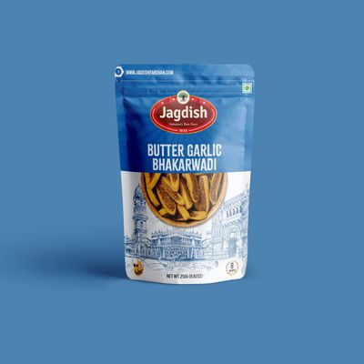Jagdish Farshan Butter Garlic Bhakharwadi | Spicy & Buttery Rolled Namkeen Snack with Garlic Flavor | Crunchy Indian Snack | 250g Pack