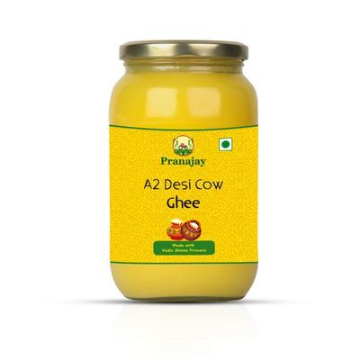 Pranajay Desi Cow Ghee 500 ml | Pure and Natural A2 Cow Ghee | Vedic Bilona Method | Churned from Curd | Highly Nutritious and Healthy