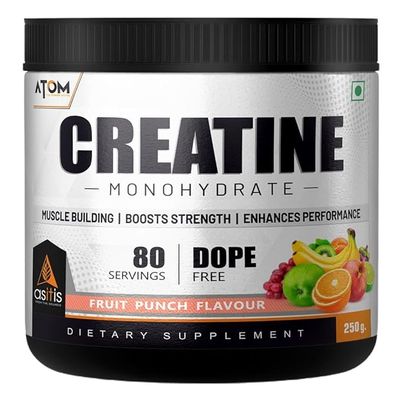 AS-IT-IS ATOM Creatine Monohydrate 250g, Fruit Punch, Dope Free, Enhances Performance, Promotes Muscle gains