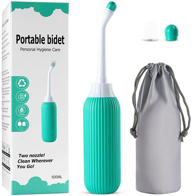 500ml Retractable Handheld Portable Bidet/Jet Spray for Personal Hygiene Care with 2 Nozzles and Travel Pouch (Green)