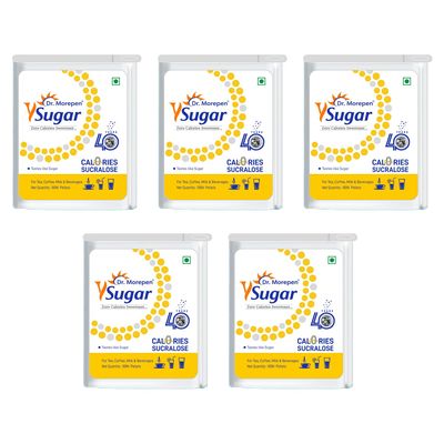 Dr. Morepen Y Sugar Pellets (Sucralose) | 100% Safe | Sweet like Sugar but with zero calories | 100% Natural Sweetener (Pack of 5)