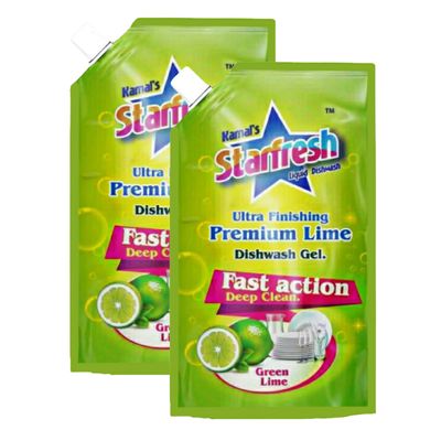 Starfresh Ultra Premium Lime Dishwash Gel: Fast Action Deep Clean for Sparkling Dishes - Green Lime Scent - Pack Of 2