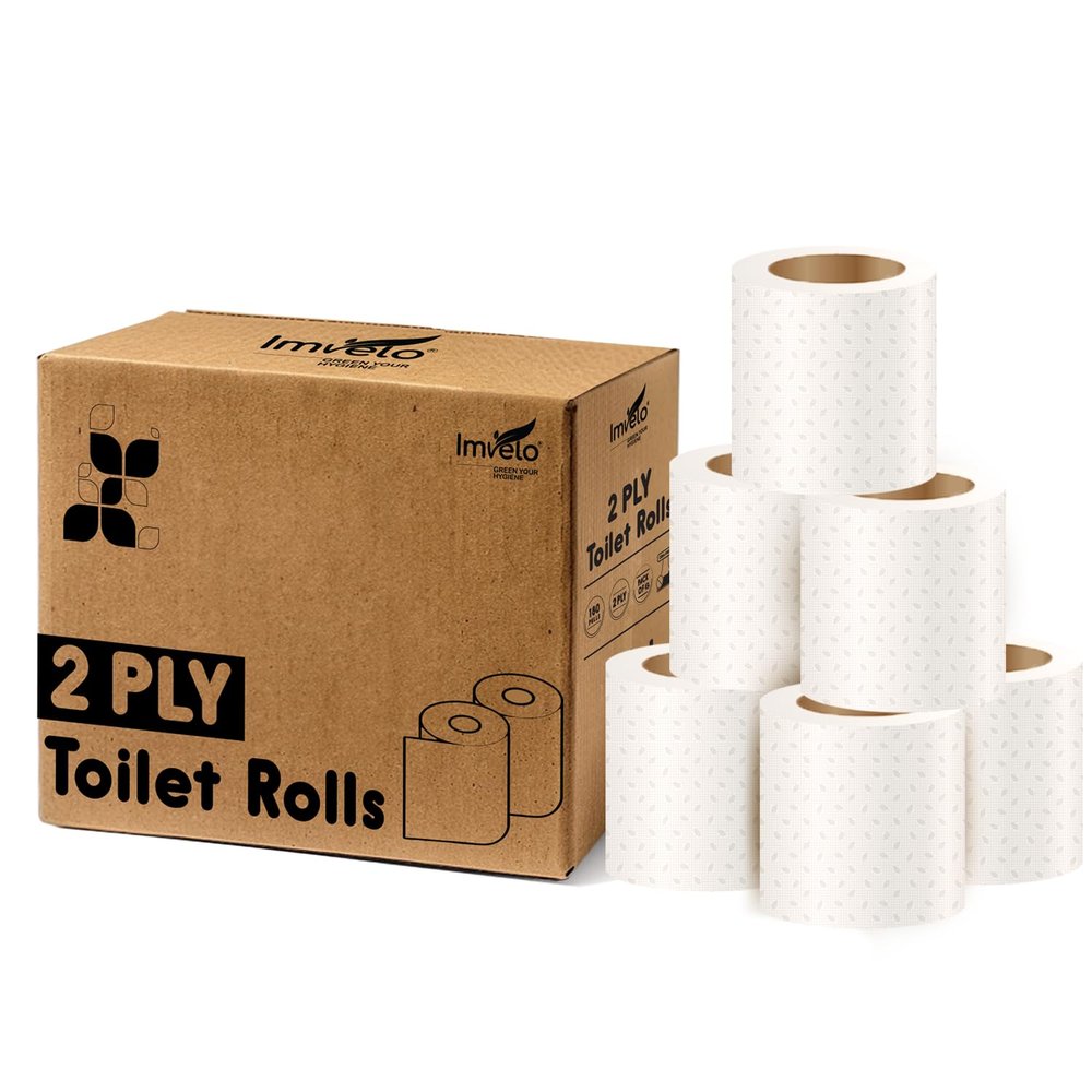 Imvelo 2 Ply Toilet Tissue Rolls - 1080 Pulls (180 Pulls x 6 Rolls) - Soft, Highly Absorbent, Septic Safe, 100% Virgin Pulp, OBA-Free Tissue Paper Roll, Bathroom Toilet Roll Pack of 6 - Family Pack