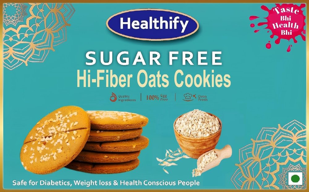 Healthify Sugar Free Oats Cookies Biscuits (50g)  Healthy, Diabetic-Friendly Oat Snack with No Added Sugar