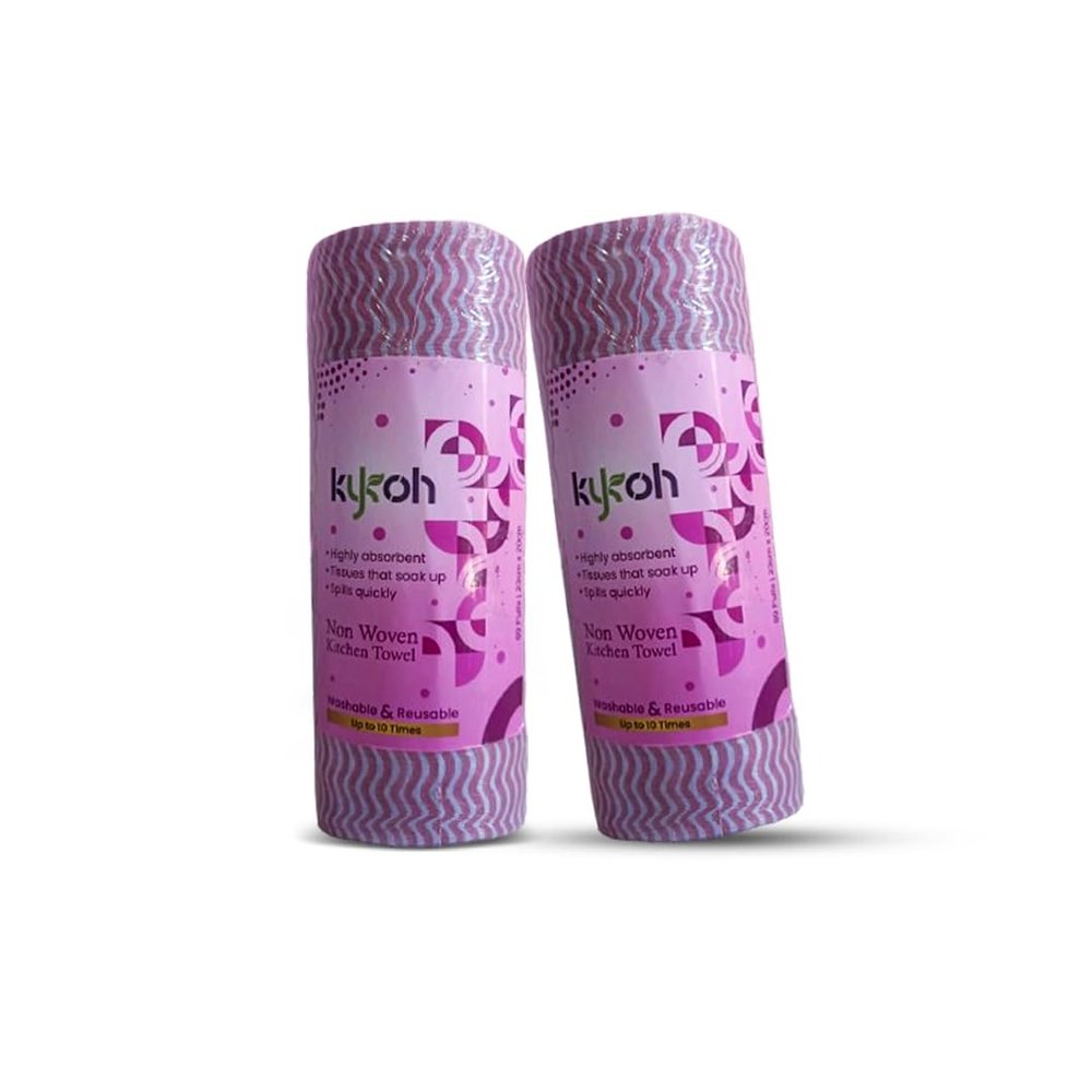 KYKOH Non Woven Super Absorbent Reusable Kitchen Tissue Roll or Paper Towel roll for home and office- Pack of 2 (80 Pulls in each roll)