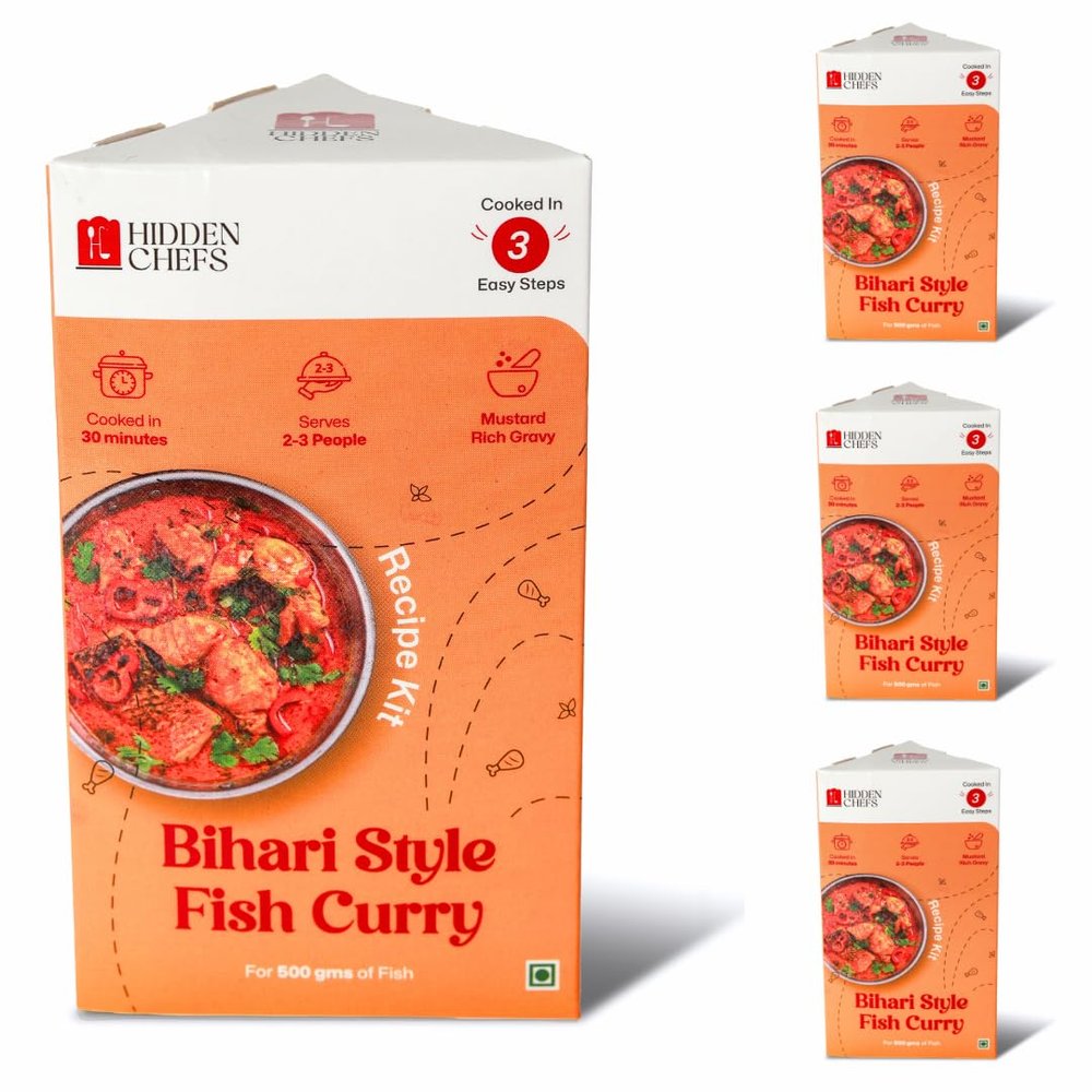 Hidden Chefs Bihari Style Fish Curry - Instant Recipe Kit for Delicious Home Cooking - Cooked in 30 Mins - Pack of 4
