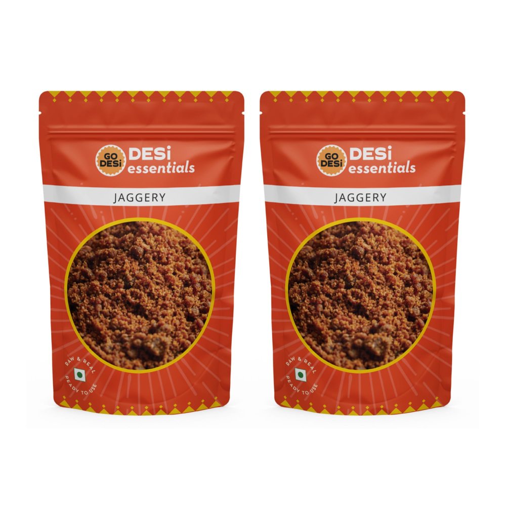 GO DESi Jaggery Powder 1 Kg, Gur, Gud, Pure and Natural, 2 x 500 g