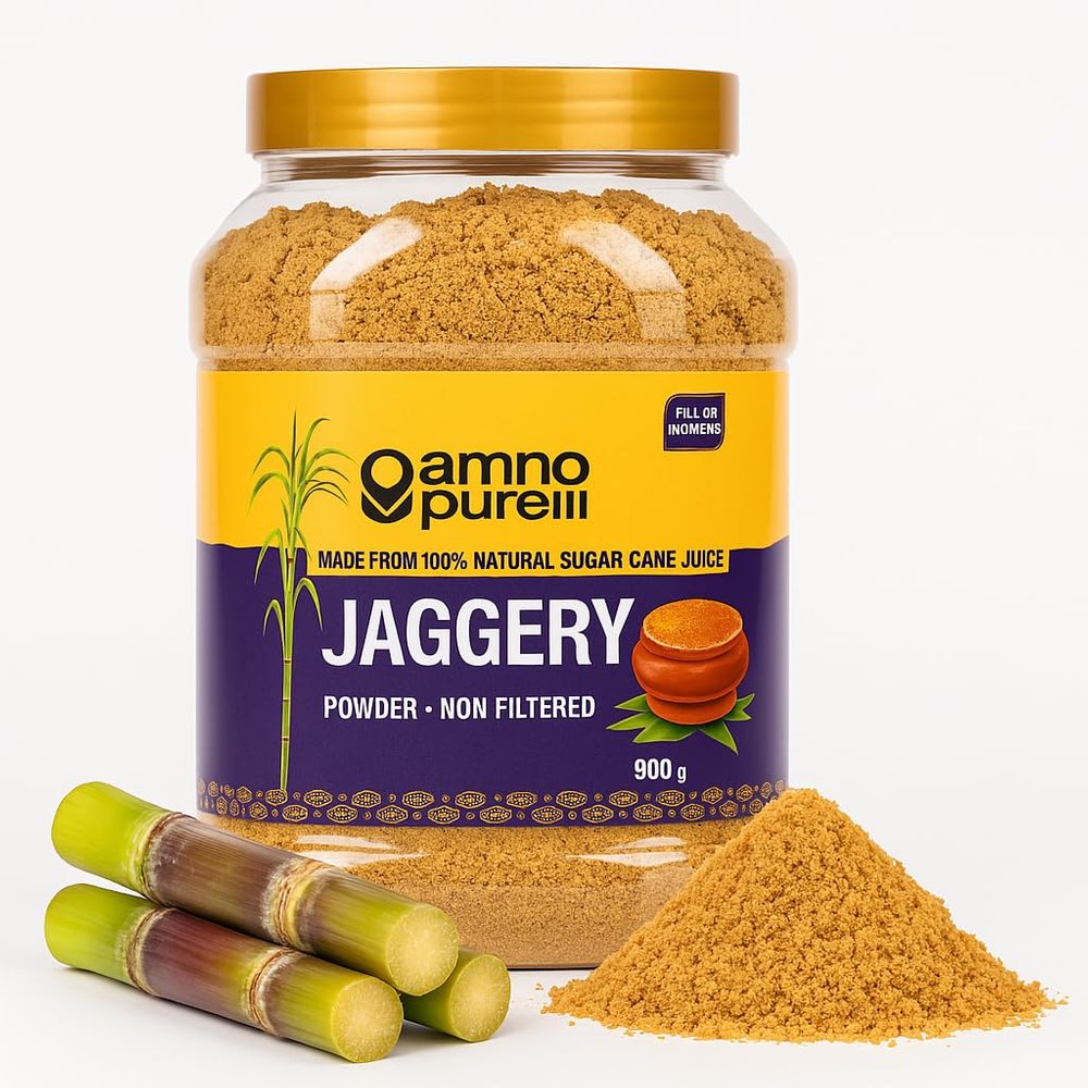 Amno Pure Natural Sugarcane Jaggery Non Filtered Powder | Bellam, Sarkkara, Gud, Gur, Cholestrol Free, 100% Natural - 500G Pet Jar