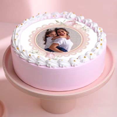 FlowerAura Mother's Day Surprise Delicious Fresh Mom Special Strawberry Flavor Mother's Day Photo Cake For Mother | Cake For Mom | Cake For Maa | Cake For Mother-In-Law (Same Day Delivery) (1Kg)