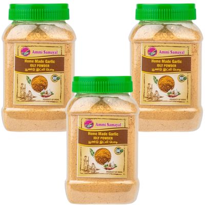 Ammi Samayal Andhra Garlic Idly Powder (Molgapodi)  200g Pack of 3 | Authentic South Indian Idli Dosa Chutney Powder | Spicy, Flavorful & Traditional | Perfect for Idli, Dosa & Snacks