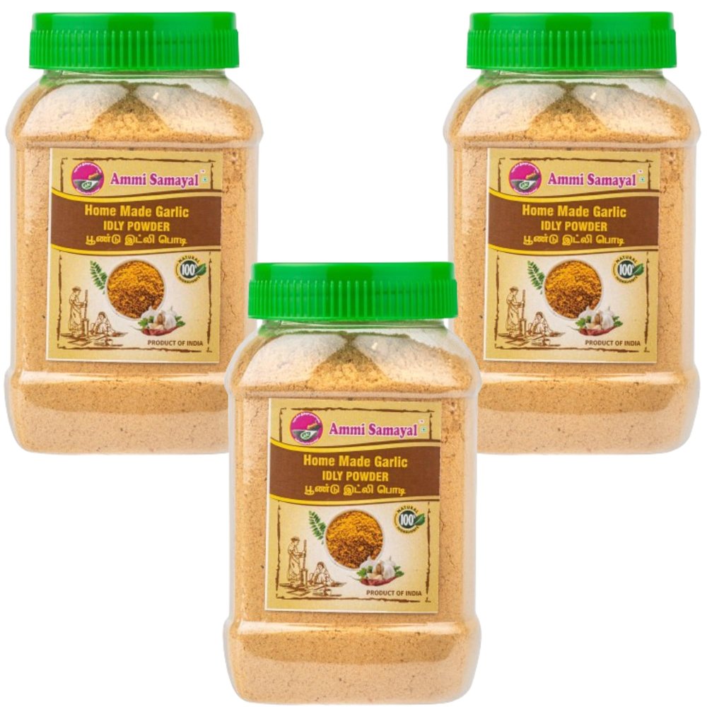 Ammi Samayal Andhra Garlic Idly Powder (Molgapodi) 200g Pack of 3 | Authentic South Indian Idli Dosa Chutney Powder | Spicy, Flavorful & Traditional | Perfect for Idli, Dosa & Snacks