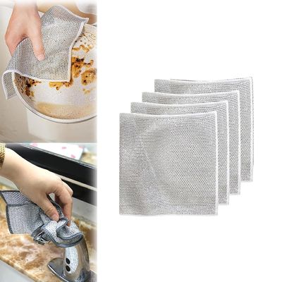 Entisia Scrubbing Pad Wire - Stainless Steel Scrubber Non-Scratch Wire Dishcloth, Multifunctional Dishwashing Sponge, Easy Reusable Cleaning Supplies for Kitchen, Sinks, Pots, Cooktops (Pack of 4)