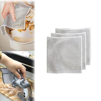 Entisia Scrubbing Pad Wire - Stainless Steel Scrubber Non-Scratch Wire Dishcloth, Multifunctional Dishwashing Sponge, Easy Reusable Cleaning Supplies for Kitchen, Sinks, Pots, Cooktops (Pack of 3)