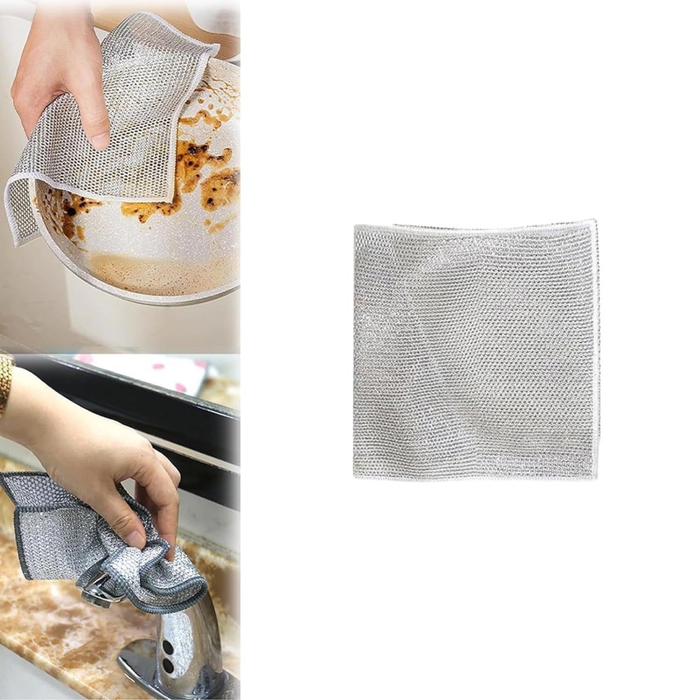 Entisia Scrubbing Pad Wire - Stainless Steel Scrubber Non-Scratch Wire Dishcloth, Multifunctional Dishwashing Sponge, Easy Reusable Cleaning Supplies for Kitchen, Sinks, Pots, Cooktops (Pack of 1)