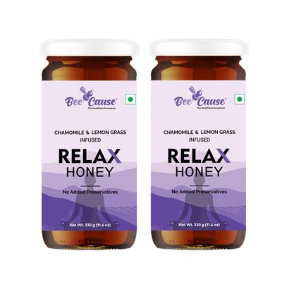 Bee Cause Pure & Natural Relax Honey with Lemon Grass & Chamomile (330g Each, Pack of 2)