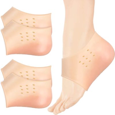 2 Pairs Breathable Heel Cups Heel Sleeves Plantar Fasciitis Inserts Silicone Heel Pad Cushion Protector Heel Pain Blister Heal Dry Cracked Heel Achilles Tendinitis Heel (Skin Color)
