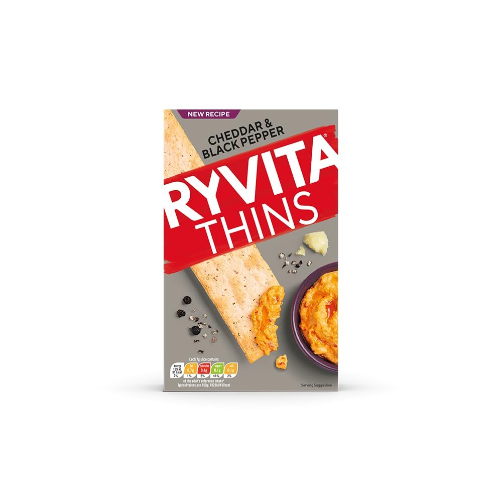 Ryvita Cheddar & Black Pepper Thins Wheat & Rye Flatbread with Mature Cheddar & Cracked Black Pepper, 4.41 oz  125 g