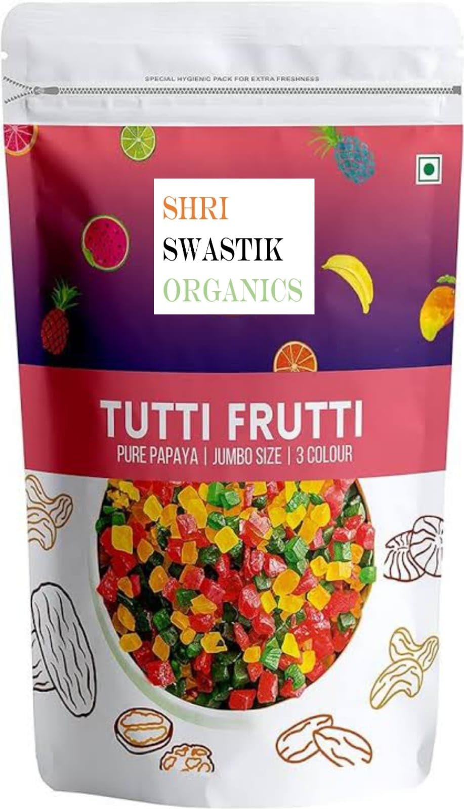 Shri Swastik Organics Colourful Tutti Frutti Cherries | Tutti Frutti For Cake, Ice-Cream, Shakes decoration (200 Gram)