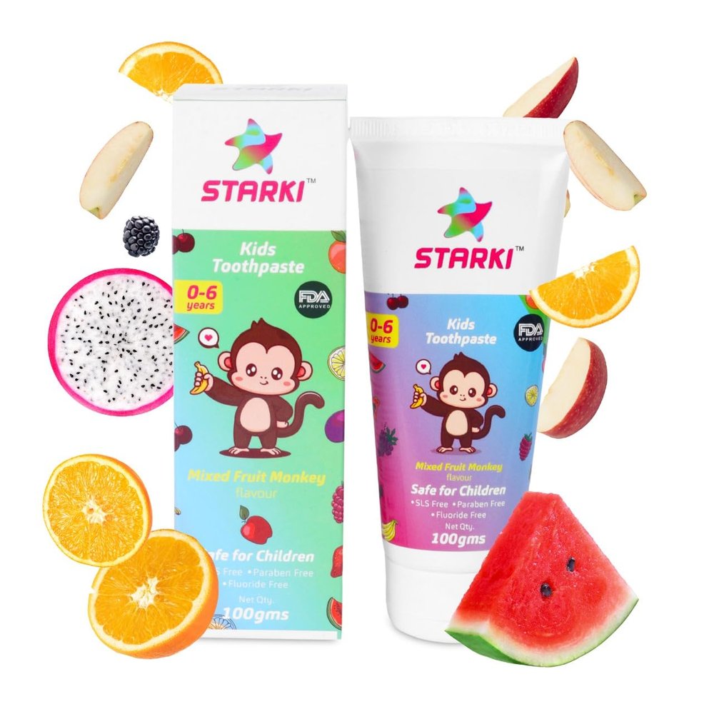 STARKI Kids Toothpaste 100g | Mix fruit Monkey Flavour Toothpaste for Teens 2 to 5 Years | Tooth Paste For Boy & Girl | No Chemicals, No Fluoride, No Toxin, No SLS, FDA Approved