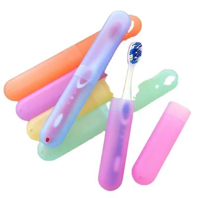 EZ LIVING Set of 4 Antibacterial Toothbrush Containers Toothbrush Holder,Travel case,Plastic case,Toothbrush Cover,Toothbrush Protection Germ Free Storage Secure Closure (Random Color)