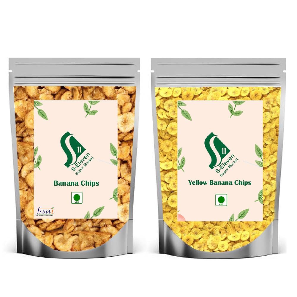 S Eleven Super Market Combo of Crispy and Crunchy Masala & Yellow Kerala Banana Chips(500 gms X Pack of 2)