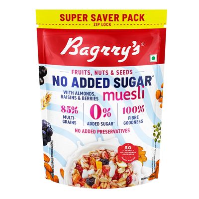 Bagrrys No Added Sugar Muesli with Fruits, Nuts & Seeds 700g | High Fibre & Protein | 0% Added Sugar, No Corn Flakes | Whole Grain Breakfast Cereal with Almonds, Raisins, Pumpkin Seeds & Berries | No Sugar infused Berries | Supports Weight Managem