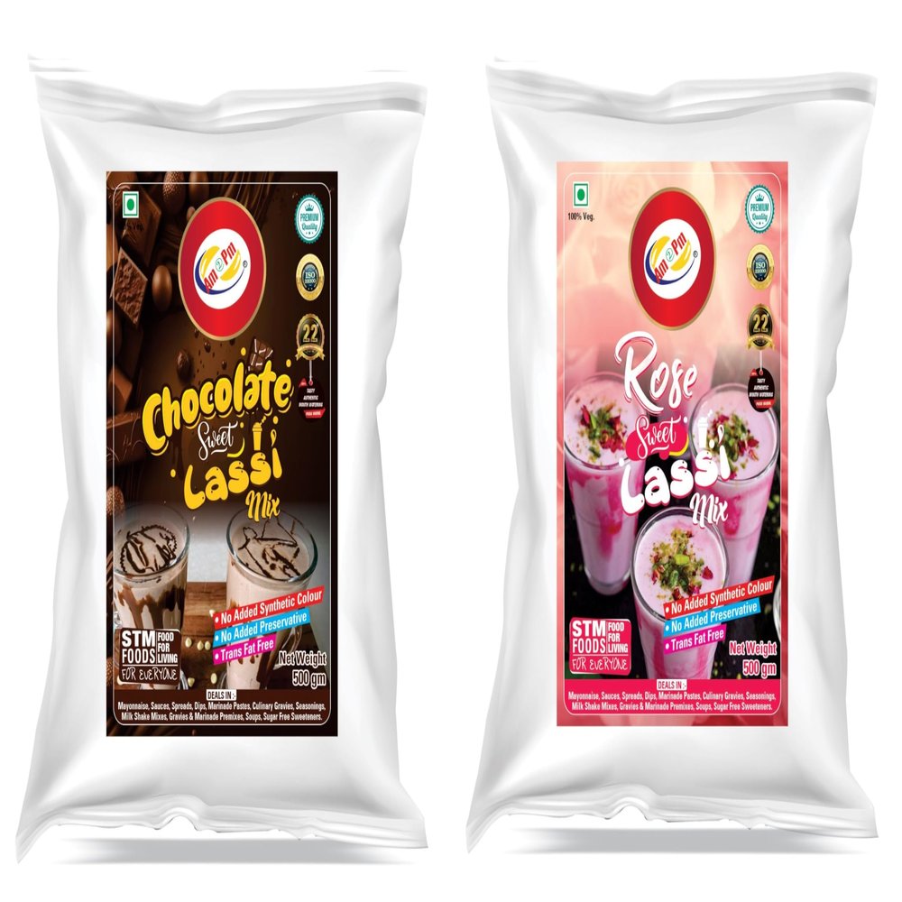 Am 2 Pm - Flavoured Lassi Mix Powder, Premium Silky Smoothy Lassi Premix Powder, Instant Premix Drink - Refreshing Drink For Summer (500g, Pack of 2) (Chocolate Mix + Rose Mix)
