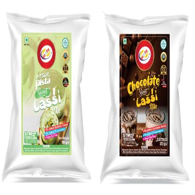 Am 2 Pm - Flavoured Lassi Mix Powder, Premium Silky Smoothy Lassi Premix Powder, Instant Premix Drink - Refreshing Drink For Summer (500g, Pack of 2) (Keshar Pista + Chocolate Mix)