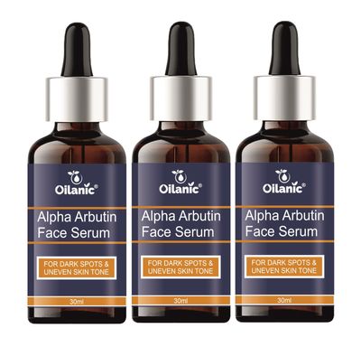 Oilanic Alpha Arbutin Face Serum for Glowing Skin (Pack of 3, Each 30 ml)|Helps Reduce Dark Spots Gentle Daily Care for Brighter Looking Skin Suitable for All Skin Types Ideal for Men and Women