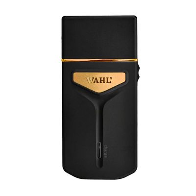 Wahl Travel Shaver USB, 0.4 mm cutting length, 45 minutes run time, Perfect travel companion with USB charging facility, Extra Cutting blade and foil to move along the contours, Black & Gold - 3025441IN