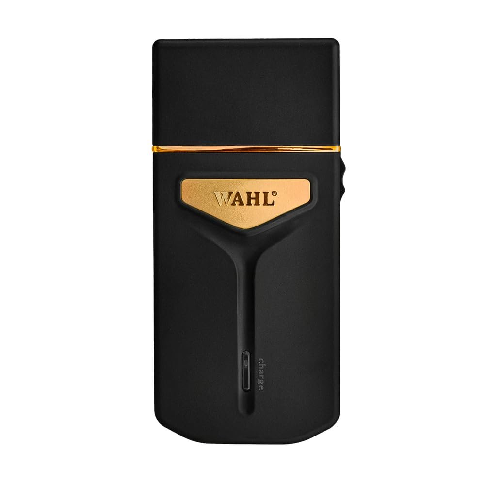 Wahl Travel Shaver USB, 0.4 mm cutting length, 45 minutes run time, Perfect travel companion with USB charging facility, Extra Cutting blade and foil to move along the contours, Black & Gold - 3025441IN