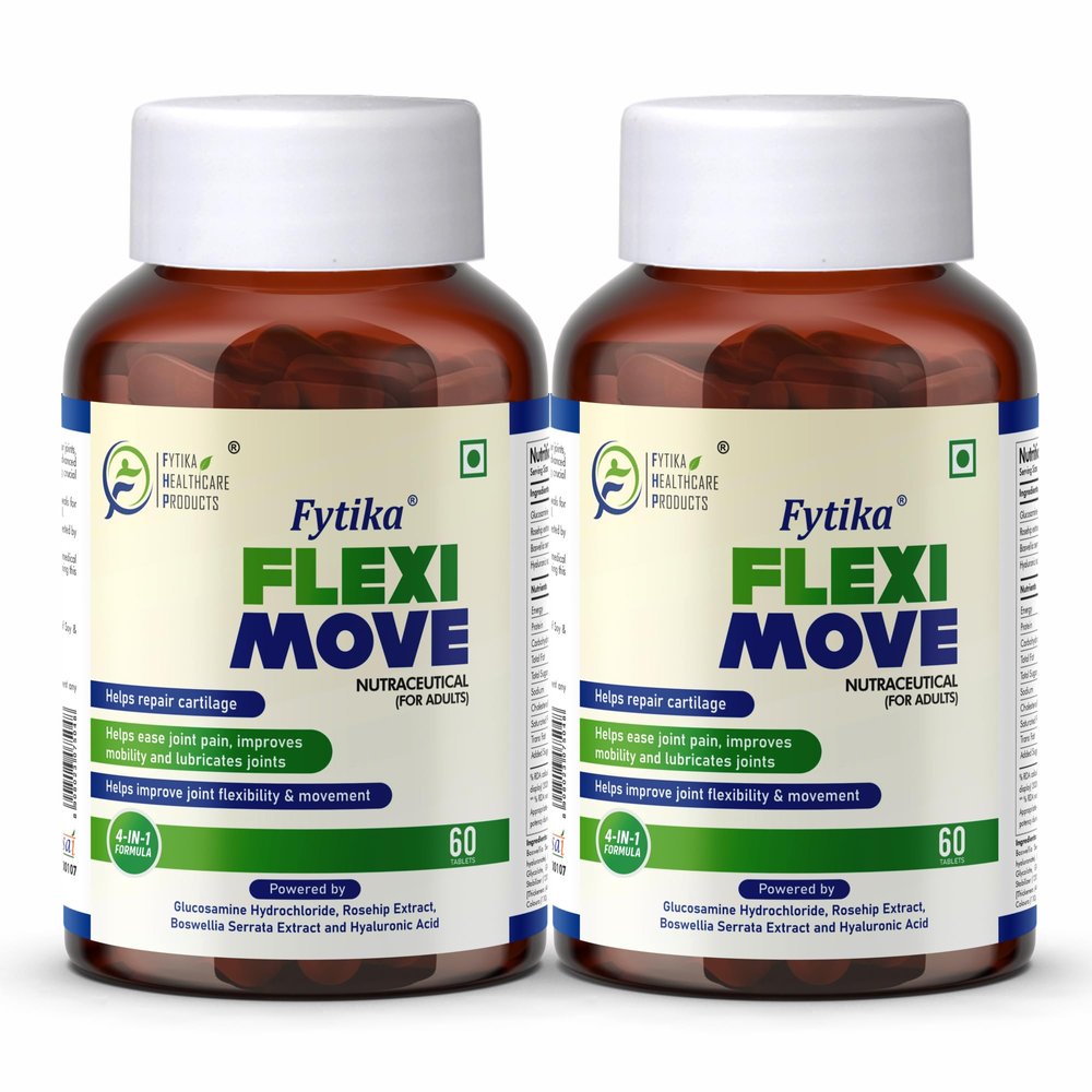 FYTIKA Flexi Move -60 Tablets each (Pack of 2) | Glucosamine, Rosehip Powder extract | Supports Your Bone, Joint, And Cartilage Health | For Men and Women
