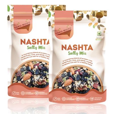 Toku Moku Health Dry Fruits Mix, Premium Trail Mix | Healthy Mixed Nuts with Dry Fruits | Almonds | Blackberry | Cranberry | Pumpkin Seeds (Pack of 2, 84 gram each, Salty Mix)