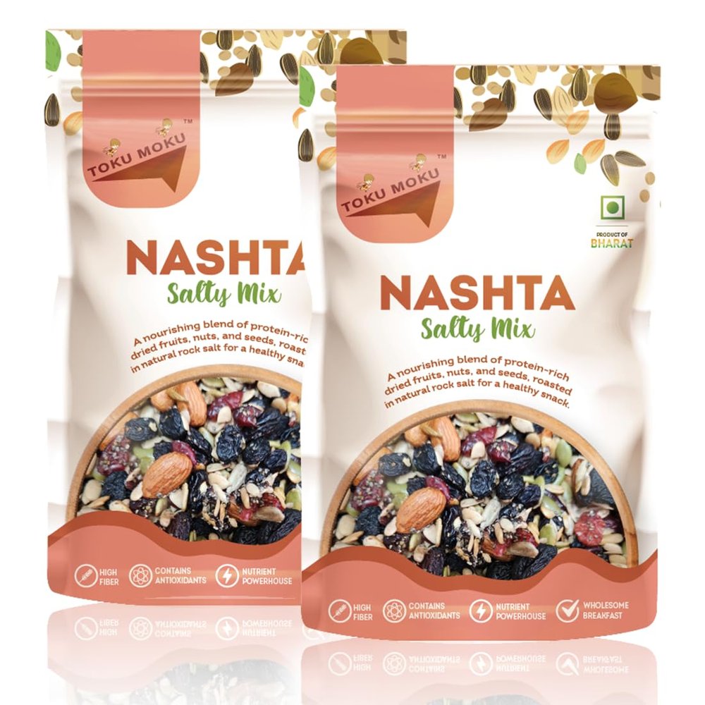 Toku Moku Health Dry Fruits Mix, Premium Trail Mix | Healthy Mixed Nuts with Dry Fruits | Almonds | Blackberry | Cranberry | Pumpkin Seeds (Pack of 2, 84 gram each, Salty Mix)