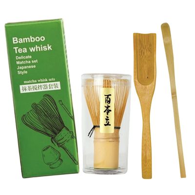 Flavoma (Sets of 3) Japanese Handmade Bamboo Matcha Whisk (Delicate Match Brush Japanese Style) + Traditional Scoop (Chashaku) + Tea Spoon, The Perfect Set to Prepare a Traditional Cup of Matcha.