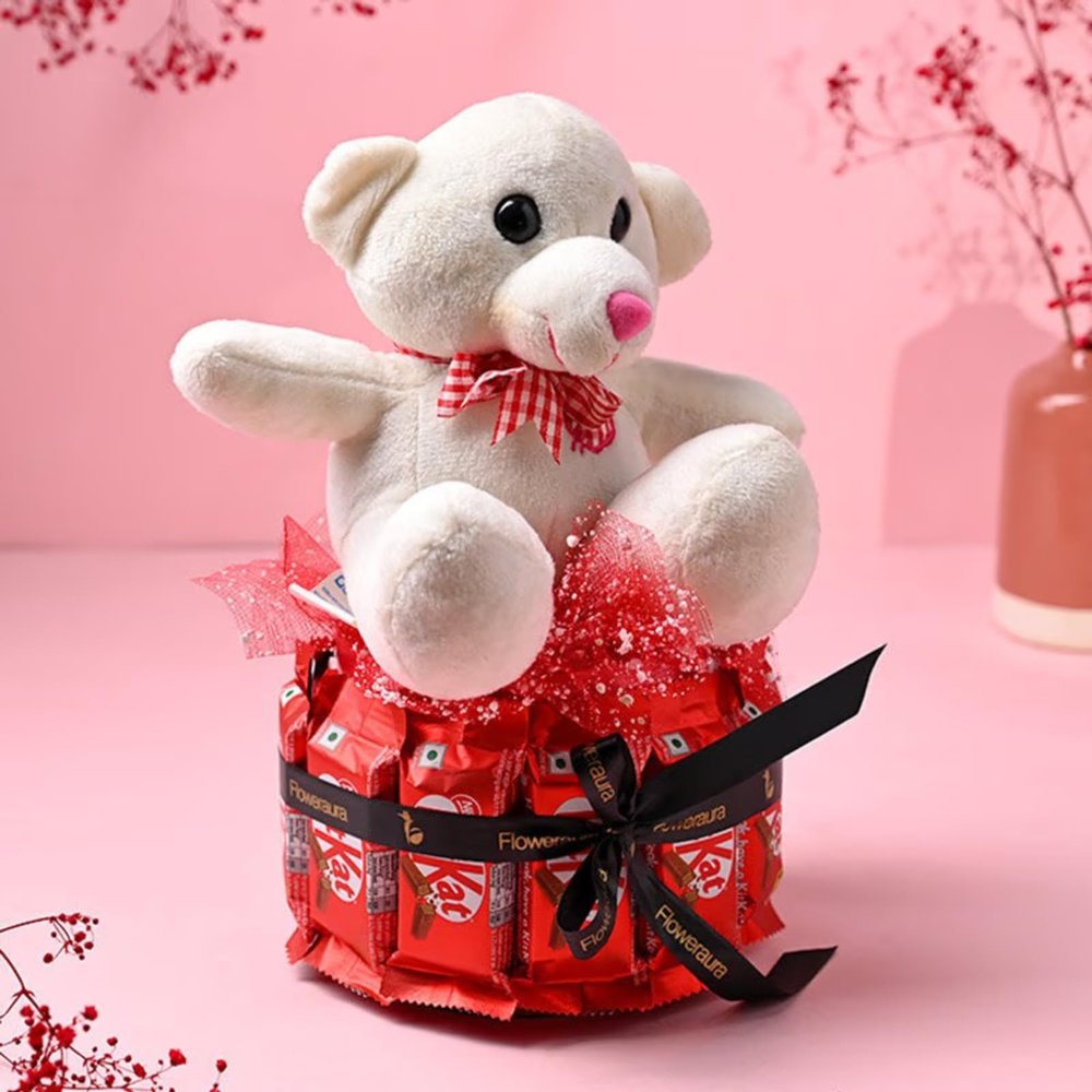 FlowerAura Premium Combo of Fresh Chocolate & Teddy Gift For Birthday | Anniversary | Love | Girlfriend's Day | Mothers Day Gift For Mom (Same Day Delivery)