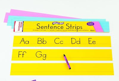NavaFresh Basics Sentence Strips - Dry and Wipe - White - 30 Ruled Strips - 3" x 12" - Melamine - Minimalist - Yellow, Pink, Blue