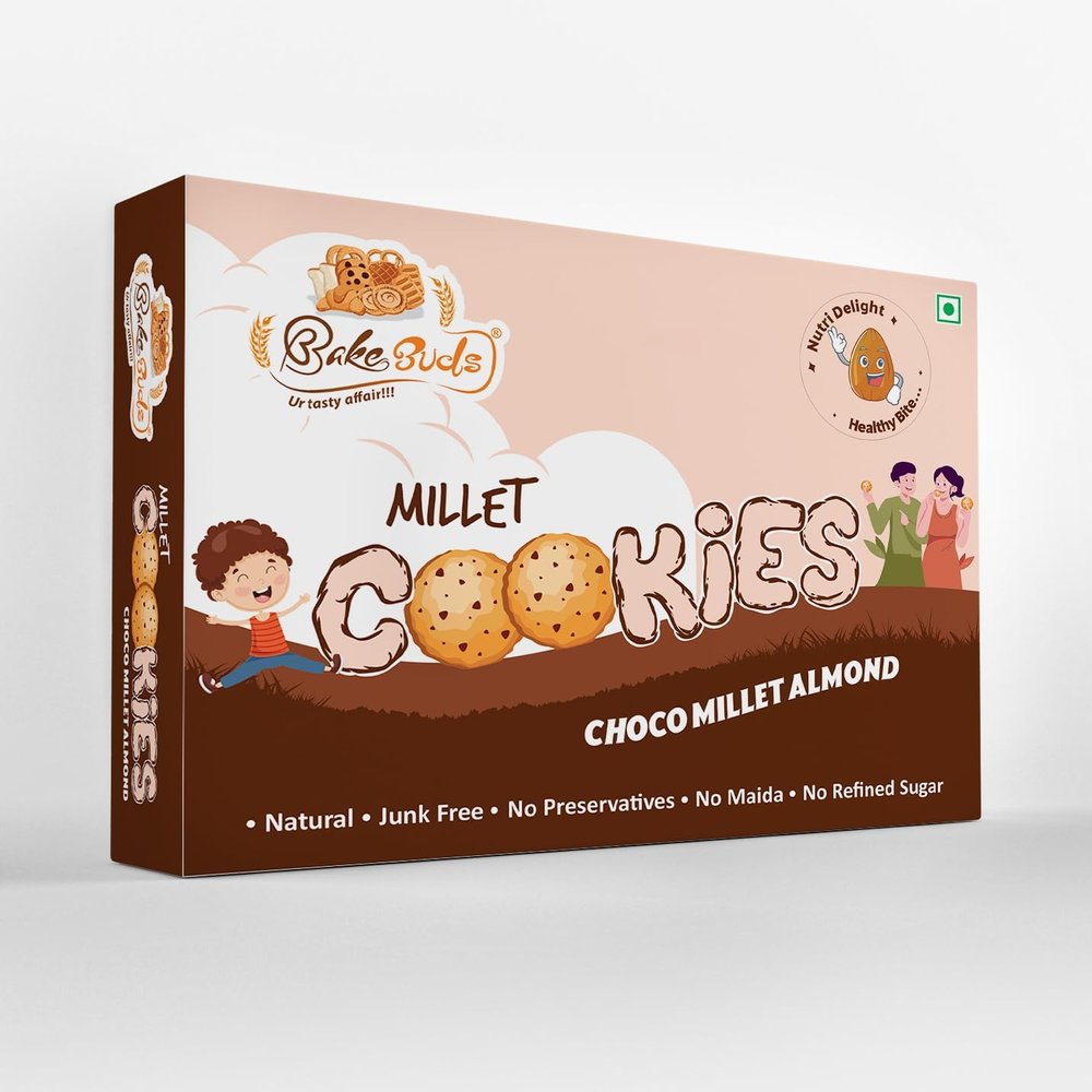 Bake Buds Millet Cookies-Pack of 2 Choco Millet Almond | Natural,Tasty and Nutritious | Cookies for Kids and Adults| Anytime Millet Snacks- 2x160gms (48 pcs)