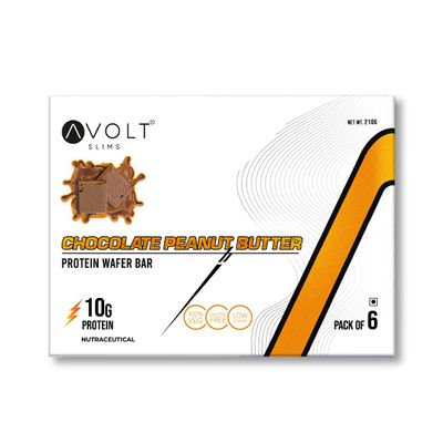 Avolt Slims Chocolate Peanut Butter Protein Bars with 10g Protein | Pack of 6 x 35g each | High Energy Wafer Bars, No Added Sugar, Guilt-Free, Enriched With Peanuts, Vitamins And Fiber for Fitness & Immunity Booster