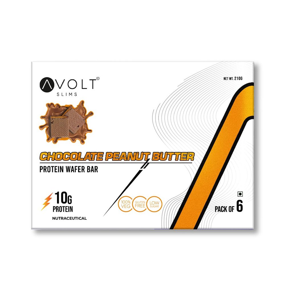 Avolt Slims Chocolate Peanut Butter Protein Bars with 10g Protein | Pack of 6 x 35g each | High Energy Wafer Bars, No Added Sugar, Guilt-Free, Enriched With Peanuts, Vitamins And Fiber for Fitness & Immunity Booster
