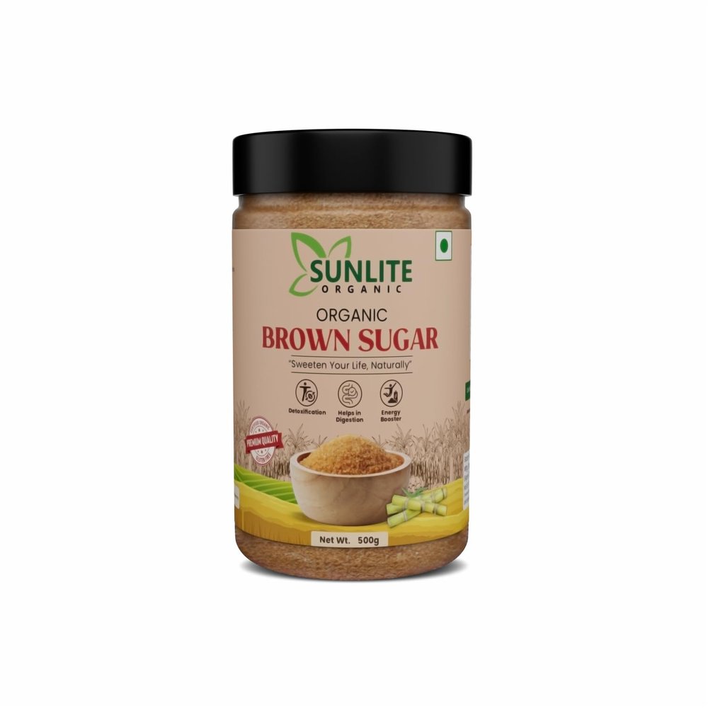 Sunlite Organic - Organic Brown Sugar 500gm I Certified Organic, Unprocessed & Unrefined Raw Sugar for Baking I Rich Source of Minerals & Nutrients I Sulphurless Organic Sugar with No Preservatives