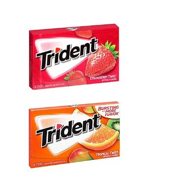 Astonished Retail Trident Sugar Free Chewing Gum Strawberry Flavor 14 Sticks,26.6 G(Pack Of 1) And Tropical Twist Flavor 14 Sticks,26.6 G(Pack Of 1)