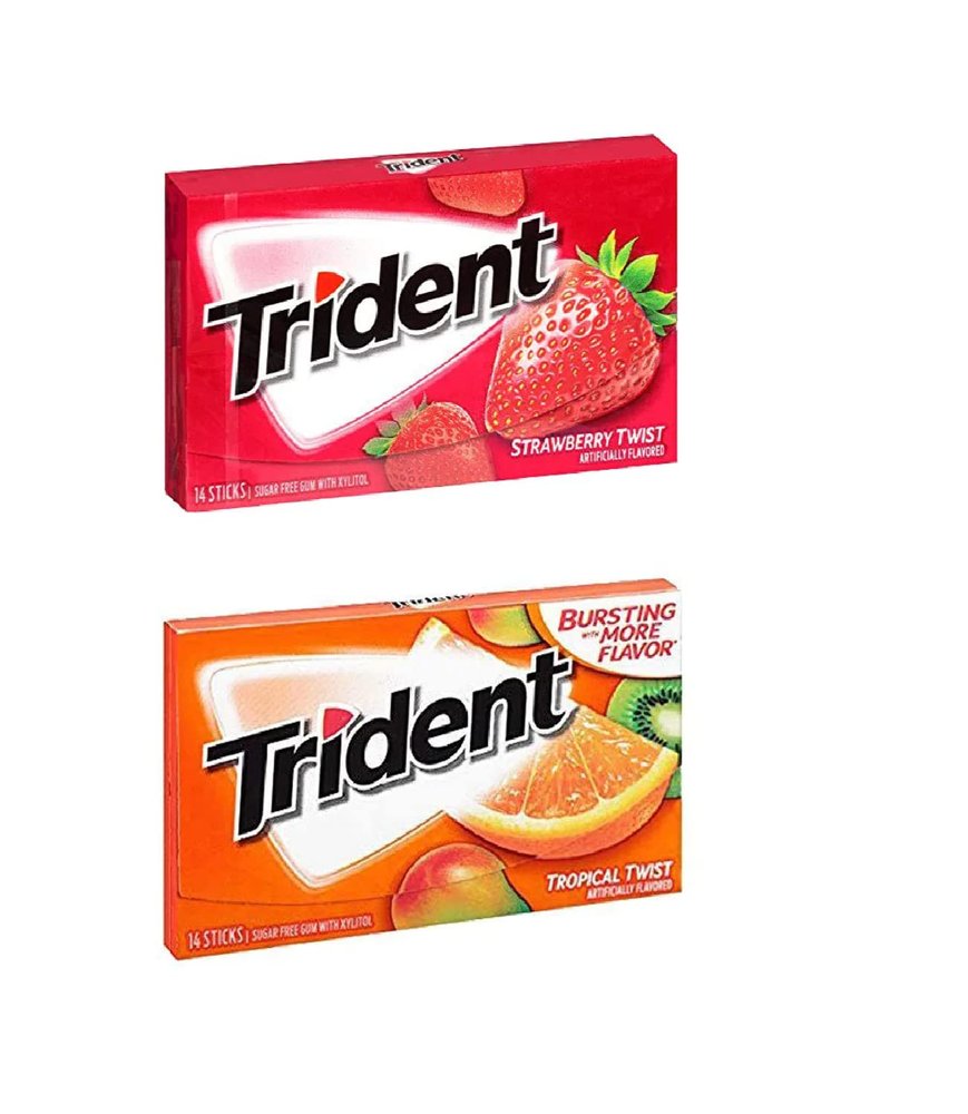 Astonished Retail Trident Sugar Free Chewing Gum Strawberry Flavor 14 Sticks,26.6 G(Pack Of 1) And Tropical Twist Flavor 14 Sticks,26.6 G(Pack Of 1)