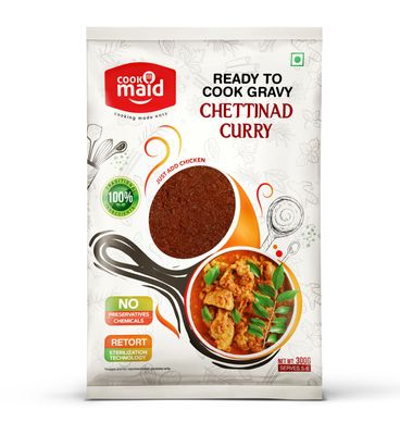 COOKMAID Chettinad Curry | Ready to Cook Gravy | Authentic Spicy South Indian Chicken Masala | No Preservatives and Additives | Instant Gravy Mix for Chicken, Fish, Paneer, Mutton | Vegetarian Curry Base | Serves 5-6 | 300g