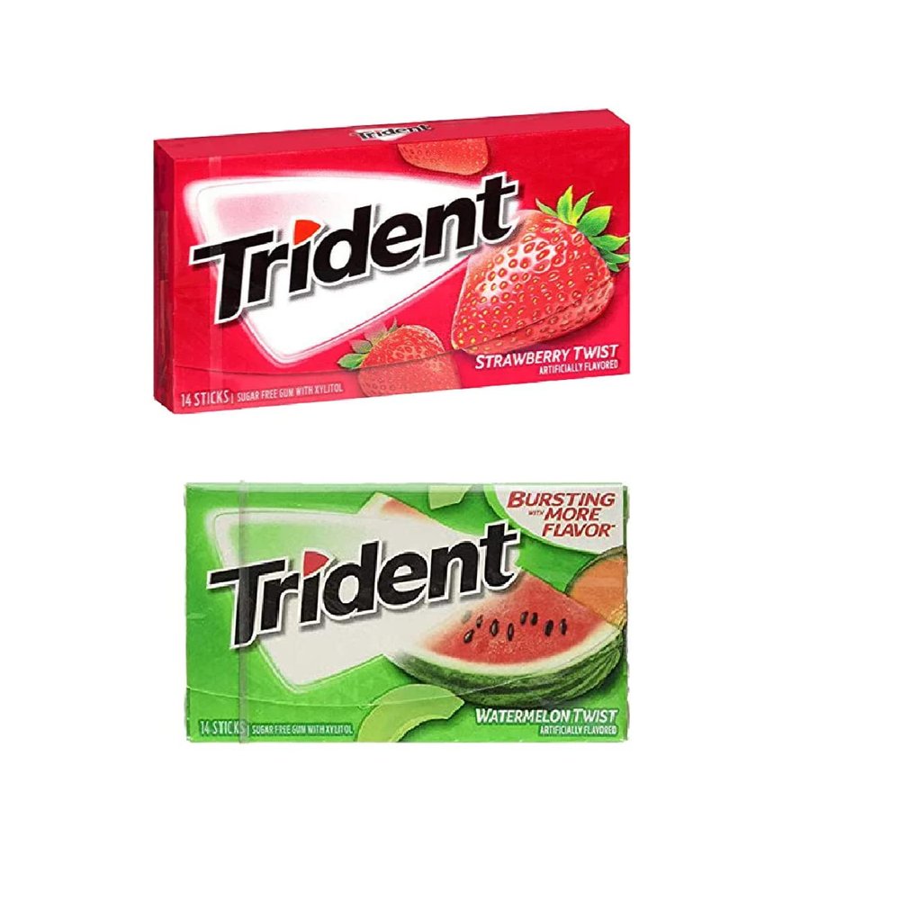 Astonished Retail Trident Sugar Free Chewing Gum Strawberry Flavor 14 Sticks,26.6 G(Pack Of 1) And Watermelon Flavor 14 Sticks,26.6 G(Pack Of 1)