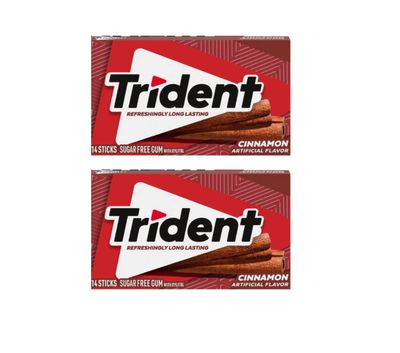 Astonished Retail Trident Sugar Free Chewing Gum 2 Pieces Cinnamon Flavor 14 Sticks, 26.6 G(Pack Of 2)