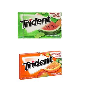 Astonished Retail Trident Sugar Free Chewing Gum Watermelon Flavor 14 Sticks,26.6 G(Pack Of 1) And Tropical Twist Flavor 14 Sticks,26.6 G(Pack Of 1)